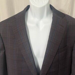 💼 Jack Victor Elite Men's Wool Sports Coat Blazer 42L Brown Blue Plaid 👔
